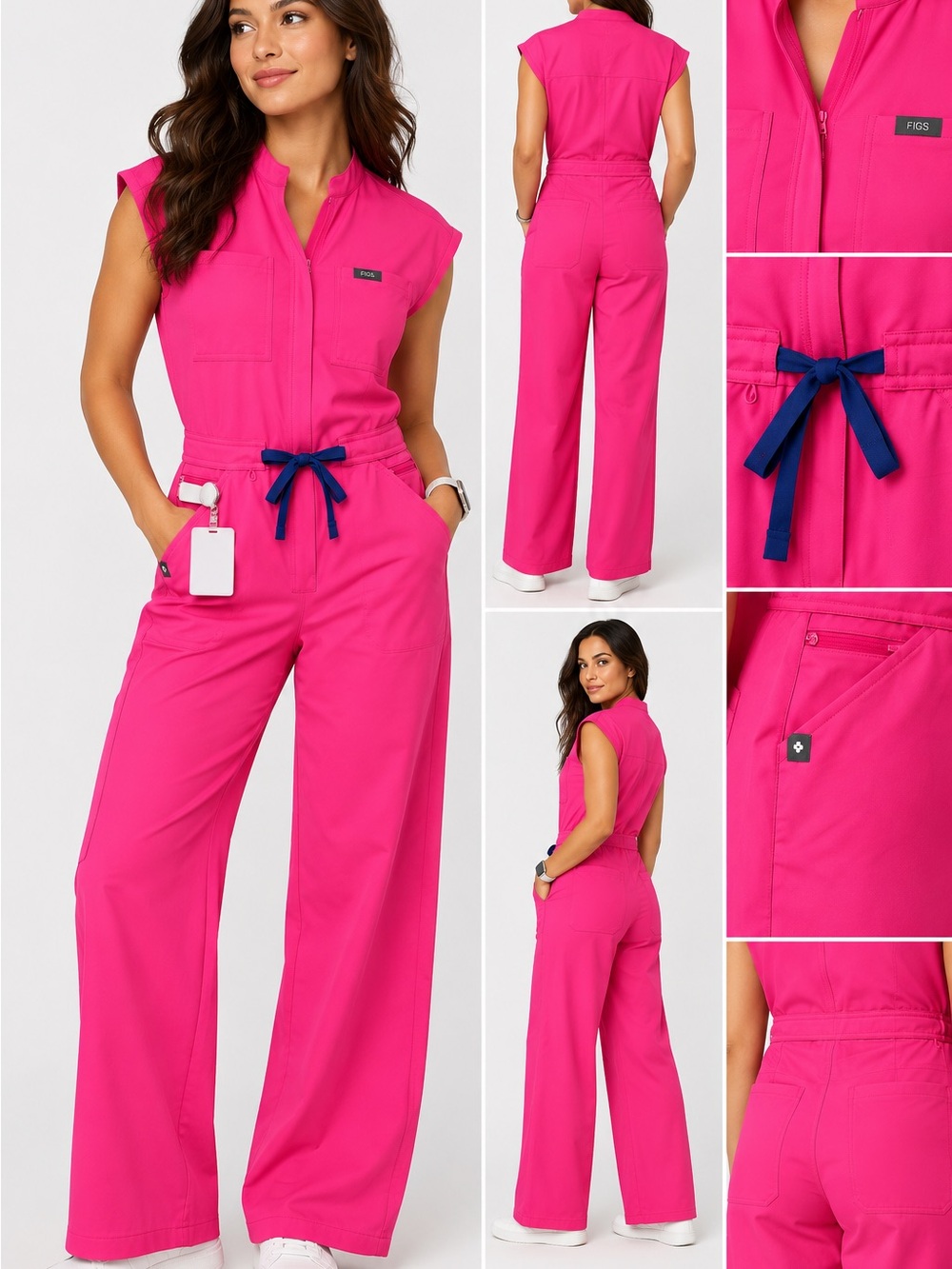 FIGS Rafaela Cargo Wide Leg Scrub Jumpsuit Pink Size S NWT